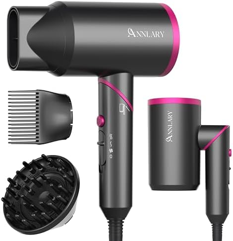 ANNLARY Hair Dryer Blow Dryer with Diffuser, Plasma Ion Hairdryer with Comb by ANNLARY