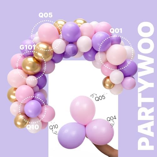 PartyWoo Pink Purple and Gold Balloons 66pcs 12 Inch Pink Purple Balloons - Image 3