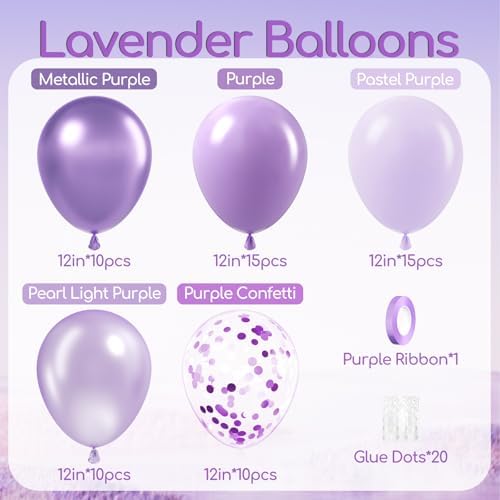 60pcs 12inch Lavender Balloons with Pastel Purple Confetti Balloons - Image 2