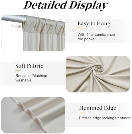 20ft x 15ft Beige Backdrop Curtains for Wedding Parties, 4 Panels Extra Long Wrinkle Free Fabric Drapes Photo Backdrop for Baby Shower Birthday Stage Reception Lobby Decoration - Image 4