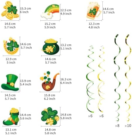 St. Patrick's Day Party Streamers, 48 PCS Irish Theme Hanging Swirl Decorations - Shamrock, Leprechaun Hat & Pot of Gold for Holiday, Birthday & Party Decor - Image 2