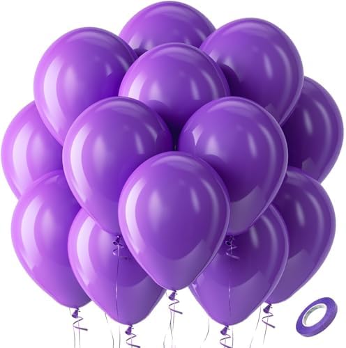 Bezente Purple Balloons Latex Round Helium Party Balloons 100 Pack 12 inch by Bezente