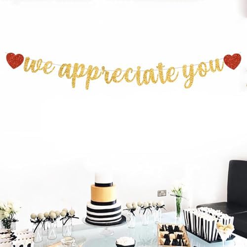 BEISHIDA Gold We Appreciate You Banner,NO DIY,Employee Appreciation Banner for Office Party Decorations,Thank you for Employee Teacher Doctor Nurse Staff Appreciation Party Supply - Image 6