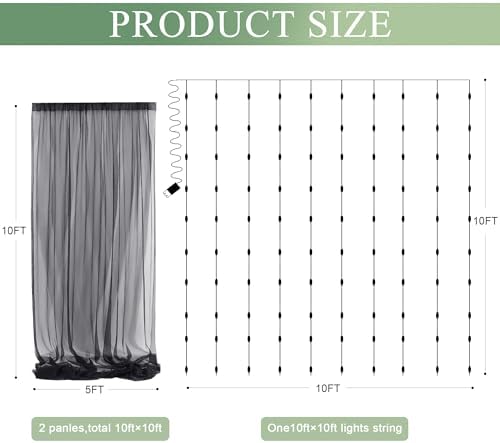 Tulle Backdrop Curtain with Lights 10x10FT Black Sheer Curtains - Image 2