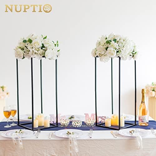 NUPTIO Black Vase Wedding Centerpieces, Geometric Stand, 23.6" Tall, 10 Pcs - Image 3