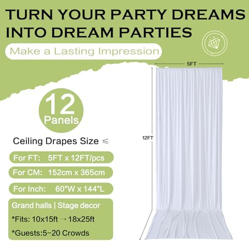 60x12 ft White Backdrop Curtains for Weddings Parties, Birthdays and Photos - Image 6