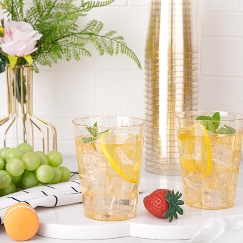I00000 60 Pcs Gold Plastic Cups, 10 oz Hard Gold Glitter Disposable Cups - Image 3