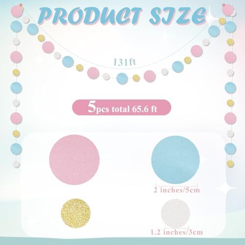 Outus 5 Pieces Pink,Blue,Gold,White Round Dots Garland Party Hanging Decor - Image 2