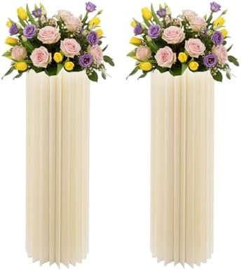 2Pcs Cylinder Stands for Party Foldable Cardboard Centerpiece Display Round Stands Centerpiece Cake Pedestal Stand 100LBS for Wedding Party Birthday Decor 100cm High (2Pcs) by Unknown