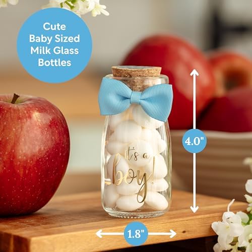 Ethisa Vintage 24 Pack It's a Boy Milk Glass Bottles with Ribbons and Stickers - Classy Baby Shower Favors for Guests and Table Centerpieces - Gender Reveal Boy Decorations - Baby Shower Candy Jar - Image 2