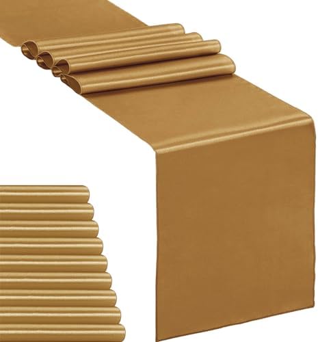 10-Pack Satin Table Runner Old Gold 12 x 108 inches Long, Table Runners for Wedding, Birthday Parties, Banquets Decorations（10 Pack, 12x108 Inch, Old Gold） by Hahuho