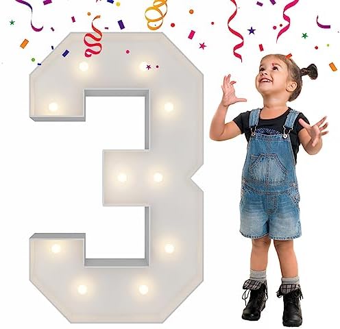 3FT Marquee Numbers, Large Light Up Numbers 3 for 3nd Birthday Party Decor by MerryMosaics