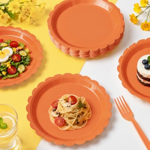 105PCS Orange Paper Plates & Napkins Set,7inch Scallope,with Forks - Image 7