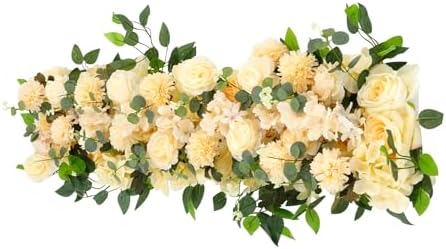Artificial Flowers, 100cm Artificial Flowers Row, Artificial Flower Row for Home Decor, Wedding Centerpiece, Realistic Fake Flowers (Champagne Color) by KUMOYOU