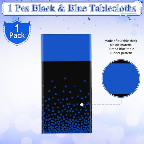 MASHAN 1Pcs Black and Blue Tablecloth Party Decorations,Plastic Black Table Cloth Printed Blue Table Runner Disposable Rectangle Cover for Birthday Wedding Anniversary Graduation Party,54 x108 Inch - Image 4