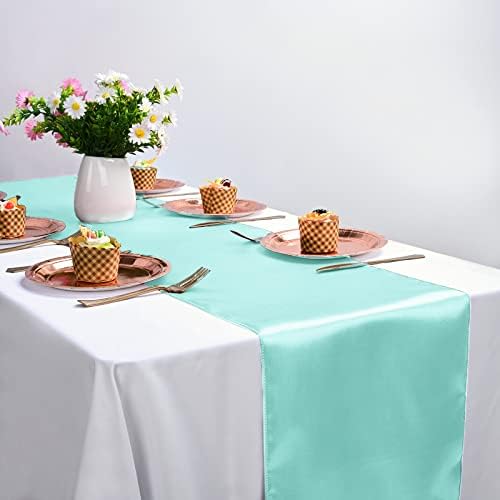 10-Pack Aqua 12 x 108 inches Long Premium Satin Table Runner - Image 5