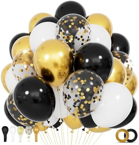 68Pcs Black White Gold Balloons with 12 Inch Black Gold Confetti Balloons for Graduation Birthday Wedding Party Decorations by KUULBELAballoons