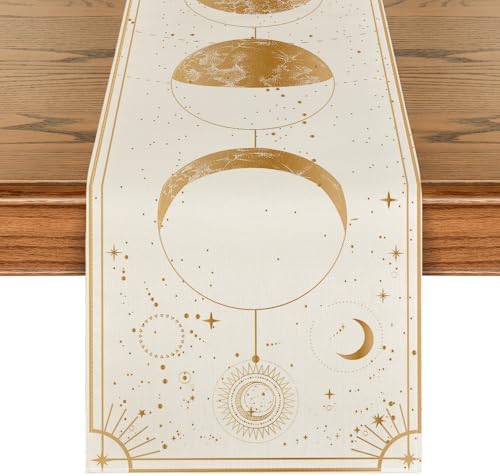 Artoid Mode Beige Astrology Moon Magic Art Table Runner, Seasonal Mystical Gothic Kitchen Dining Table Decoration for Home Party Decor 13x72 Inch by ArtoidMode