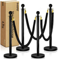 4 Pcs Black Stanchions with Velvet Ropes with 3 Pcs 5 Ft Black Velvet Ropes Carpet Ropes Posts Stanchion Set for Crowd Control Barriers for Weddings, Events, Hotels, and Party Decor by SuiROYI