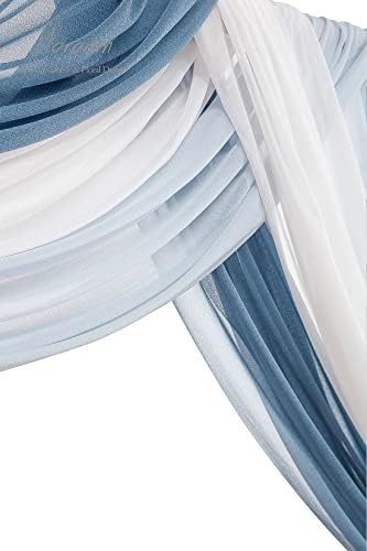 Floroom Wedding Arch Draping Fabric 3 Panels 20Ft Chiffon Fabric Drapes Arbor Drapery Wedding Ceremony Reception Swag Decorations (Dusty Blue +Powder Blue +White) - Image 5