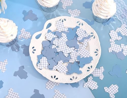 Blue Bodysuit Confetti,Blue Gingham Baby Shower Confetti,Baby Shower Decor - Image 6