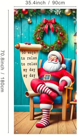 BlissYard Pine Greenery Santa Christmas Door Cover 35x71 Inch Polyester - Image 4