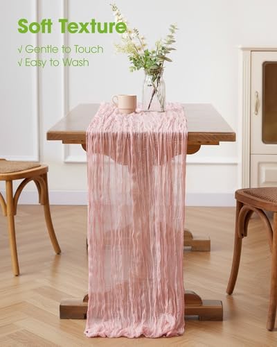 Pureegg 2 Pack Cheesecloth Table Runner 120 Inch Dusty Pink - Image 4