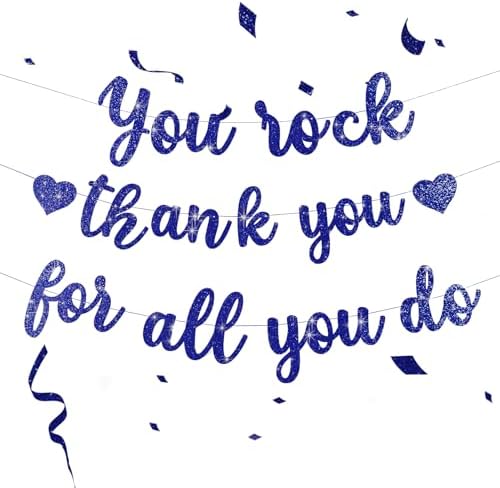 Pre-Strung You Rock Thank You For All You Do Banner - Glitter Employee Appreciation Decorations, Staff Teacher Nurse Recognition Party Supplies, Retirement Office Decor Sign, Large Cardstock Garland (Navy Blue) by Unknown