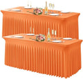 Wish Care 2 Pack Orange Spandex Table Clothes for 4 Foot Rectangle Tables, 4FT Wrinkle Free Fitted Tablecloths Ruffles Design Table Cover for Party, Banquet, Wedding and Events by WishCare