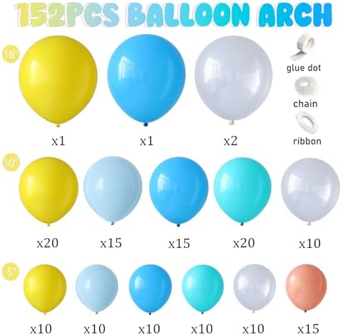 152pcs Cartoon Sponge Balloon Arch Kit,Yellow Blue Pink Clear Balloons For Cartoon Sponge Baby Shower Party Decorations Under The Sea Ocean Theme Birthday Party Supplies - Image 2