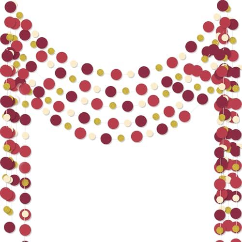 Outus 5 Pieces Maroon,Gold Round Dots Garland Party Hanging Decor by Outus