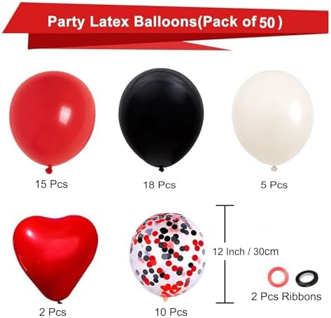 Red and Black Latex Balloons, 50Pcs 12inch Black Red White Party Balloons for Birthday,Wedding,Casino Party, Race Car Party,Graduation Decorations - Image 7