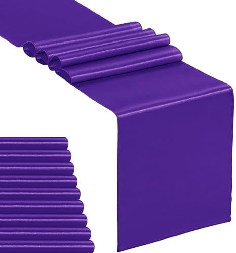 10-Pack Satin Table Runner Purple 12 x 108 inches Long, Table Runners for Wedding, Birthday Parties, Banquets Decorations（10 Pack, 12x108 Inch, Purple） by Hahuho