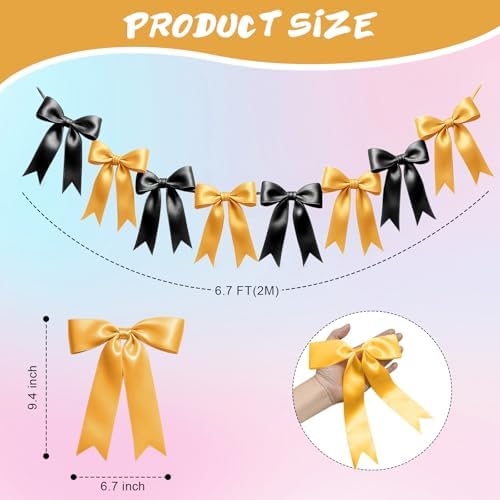 2 Strings of 16PCS Black&Gold Bow Garlands Banner Decoration,Pre-Strung Satin Ribbon Ornaments for Birthday,Bachelorette Party,Bridal Shower,Wedding,Engagement,Baby Shower,Graduation Decor,Anniversary - Image 2