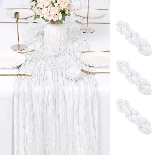 3 Pack White Cheesecloth Table Runner 17x108 Inch Semi Sheer Boho Gauze Cheese Cloth Fabric Table Runners Table Decor for Wedding Party Baby Shower Birthday Home Decor Garden Farmhouse by Unknown