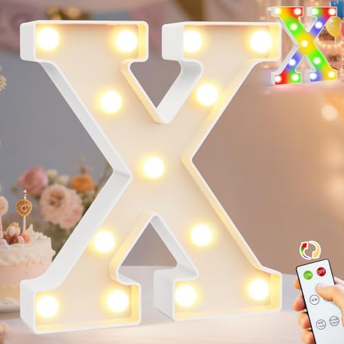 Pooqla LED Light Up Letters, Warm White and Colorful Lighted Marquee Letters with Remote, Lighted Letter for Party Birthday Decorations, Gift for Girls Boys Night Light, Wedding Home Decor, Letter X by Pooqla