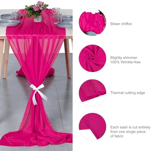 Pack of 25 Chiffon Table Runners 29 x 120 Inch, 10FT Long - Hot Pink - Image 6