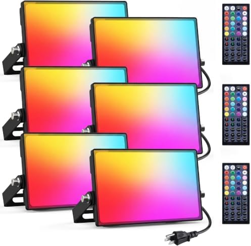 Onforu RGBW LED Flood Light DIY Color Changing Uplights with Remote, 6 Pack by Onforu