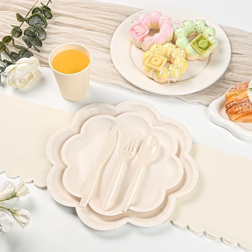 350 Pcs Ivory Paper Plates and Napkins Party Supplies, Serve for 50 Guests - Image 3