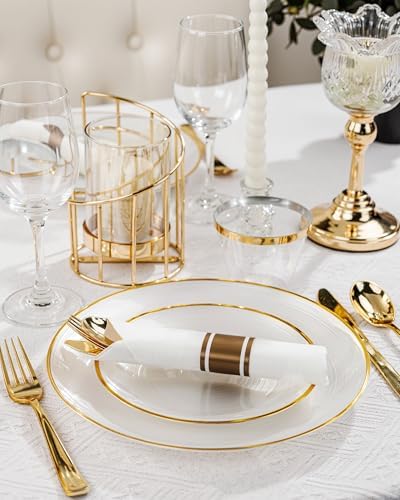 Morejoy 350PCS Pearl White and Gold Plastic Plates - Disposable Gold Plates - Image 4