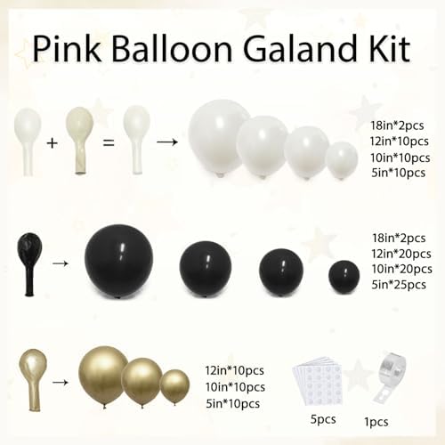 Blocesa Black Gold White Balloons Arch Kit, Double Stuffed, Latex, Party. - Image 2