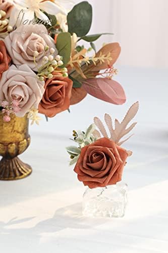 Floroom Artificial Flowers 25pcs Real Looking Burnt Orange Ombre Colors Foam Fake Roses with Stems for DIY Wedding Bouquets Bridal Shower Floral Centerpieces Party Tables Home Decorations - Image 3