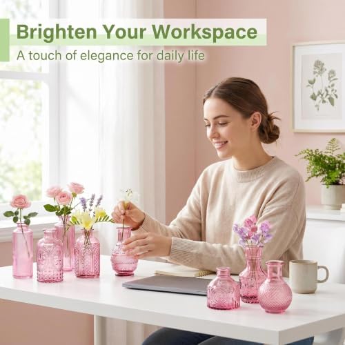 24PCS Mini Bud Vases As Wedding Centerpieces for Tables,Clear Bud Vases for Flowers,Small Flower Vases Suitable for Birthday Party,Anniversary,Wedding Reception,Baby Shower (Pink, 24PCS) - Image 5