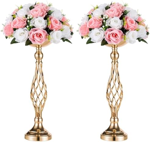NUPTIO Gold Centerpiece Stand for Table, Twist Style, 17.7" Tall, 2 Pcs by Nuptio