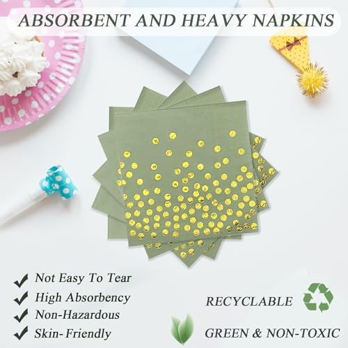72PCS Sage Green Paper Plates and Napkins - Sage Green Gold Dots Tableware Set Include Dessert Plates,Napkins and Forks Disposable Decoration Supplies for Birthday Graduations Wedding Party,Serve 24 - Image 4