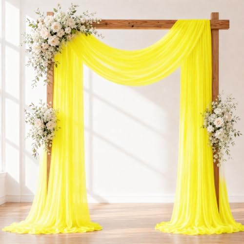 Yellow Wedding Arch Draping Fabric Sheer Curtain Drapes 2 Panels | 20 ft Extra Long Shimmery Backdrop Curtains for Wedding Anniversary Party Summer Outdoor Events Drapery Photo Backgrounds by Aeviusmo