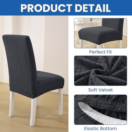 Stretch Chair Covers for Dining Chairs Set of 2, Charcoal Gray - Image 5