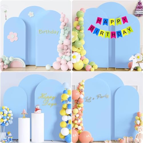 Spandex Baby Blue Arch Backdrop Cover Set of 3 (7.2FT,6FT,6FT), 2-Sided Round Top Chiara Fitted Wedding Arch Cover Backdrop for Wedding Birthday Party Arch Stand Decoration - Image 5