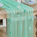 Artoid Mode Turquoise Flower Pearl Gauze Table Runner 10FT, Seasonal Sheer Dining Holiday Wedding Birthday Baby Shower Table Decor for Home Party by ArtoidMode