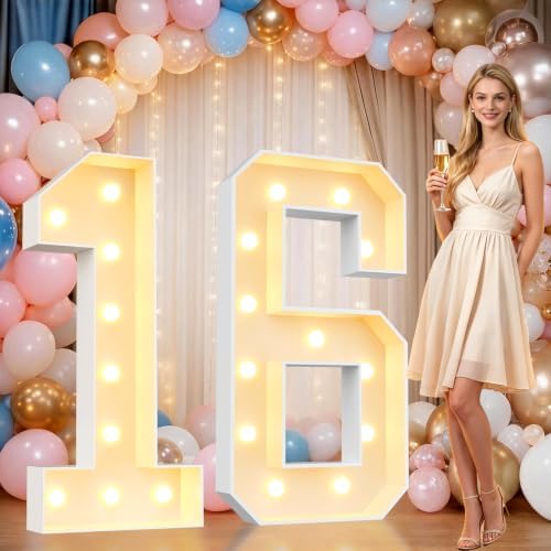 Pooqla 4FT Marquee Numbers, Large Light Up Number 16th Birthday Party Decor by Pooqla